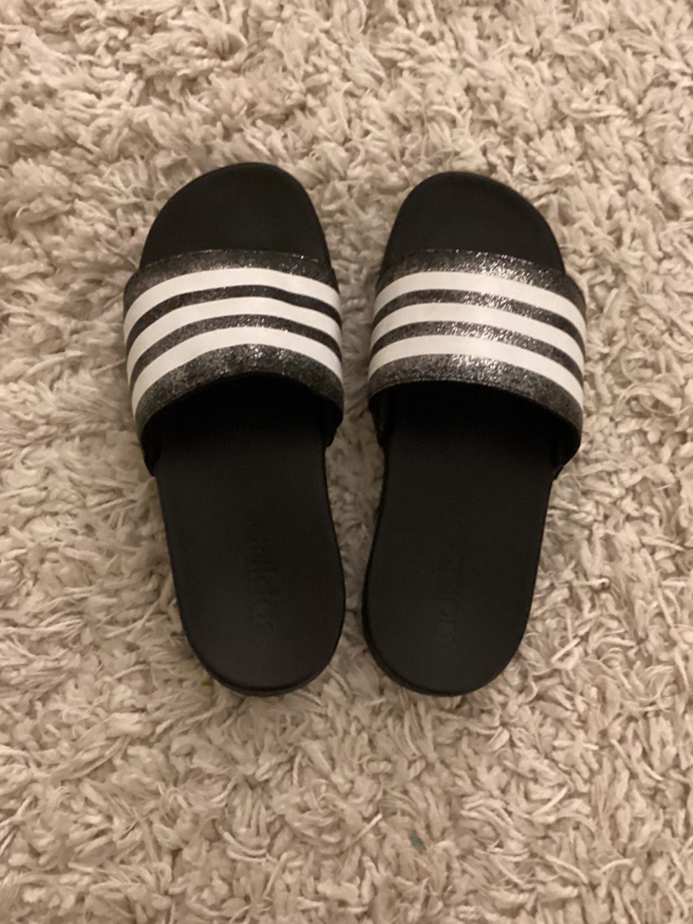 adidas Black Slide Sandals with White Stripes
